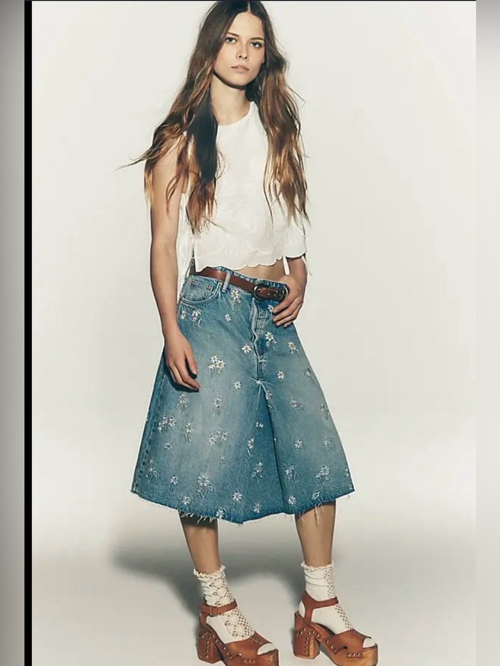 NWOT Free People We The Free Daisy Mae Embroidered Midi Skirt